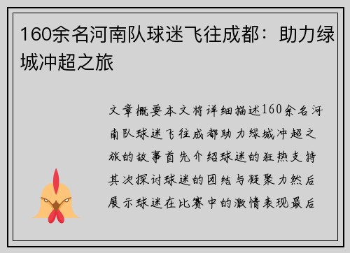160余名河南队球迷飞往成都：助力绿城冲超之旅